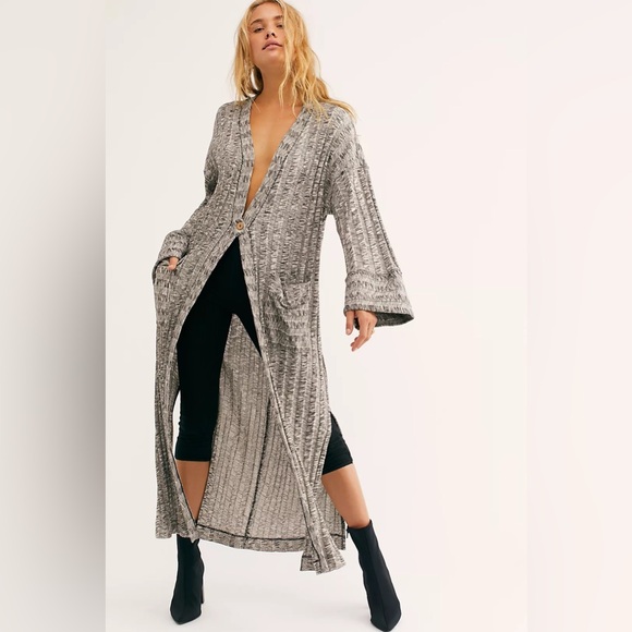 NWOT Free People Beach nights cardigan long summer S small white black knit maxi - Picture 8 of 8